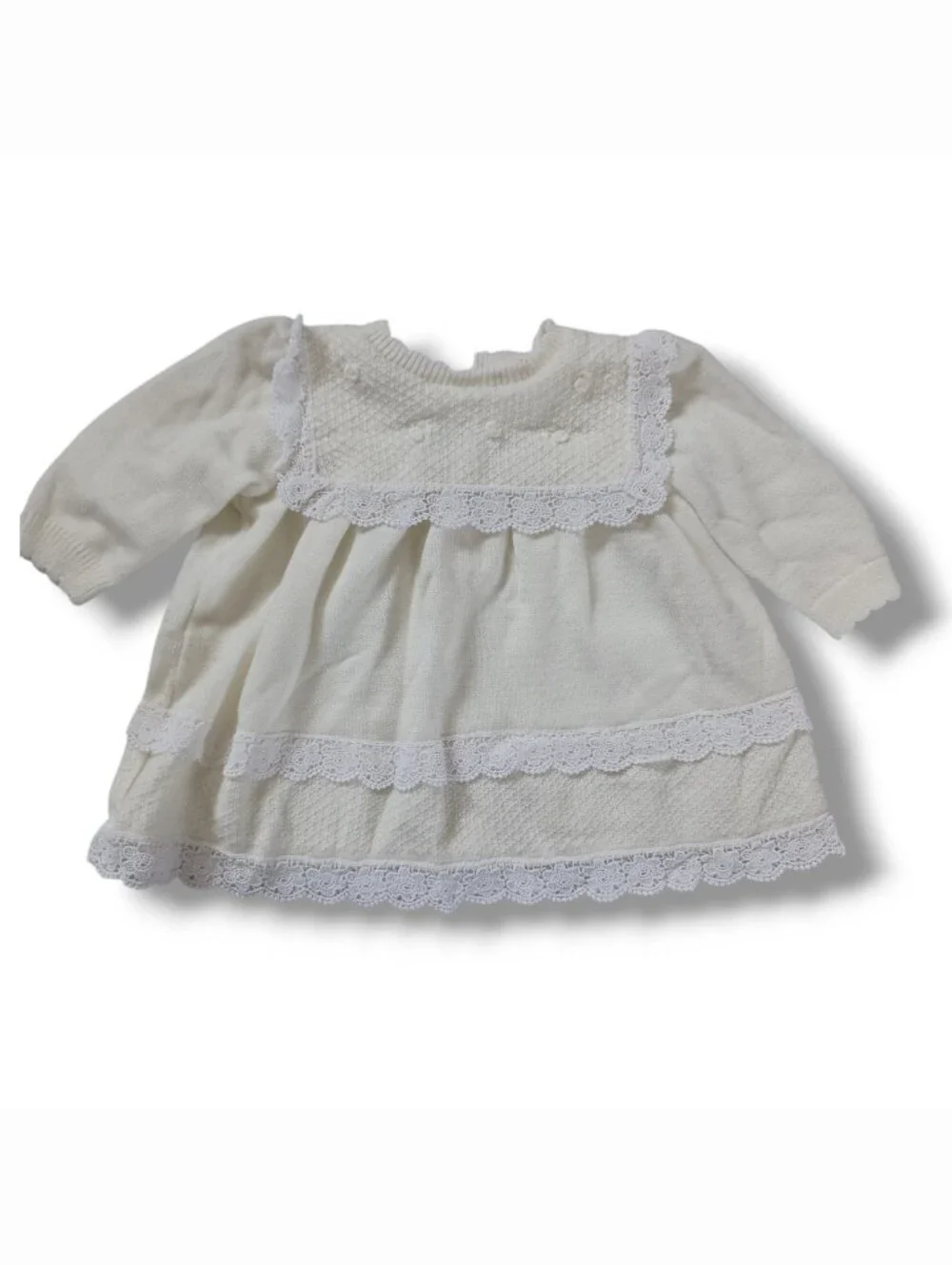 Vintage Baby Dress Sweater Knit Cream Winter White Ivory b.t. kids Size 6-9 mo.